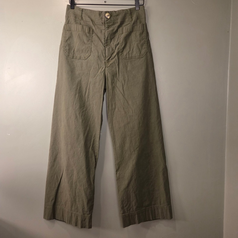Maeve by Anthropologie The Colette Twill Crop Wide Leg Pants Green Size 31 Tall